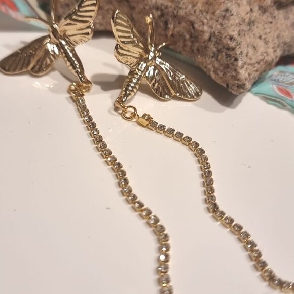 New ZARA Jeweled Dragonfly Dangle Earrings - Picture 8 of 11